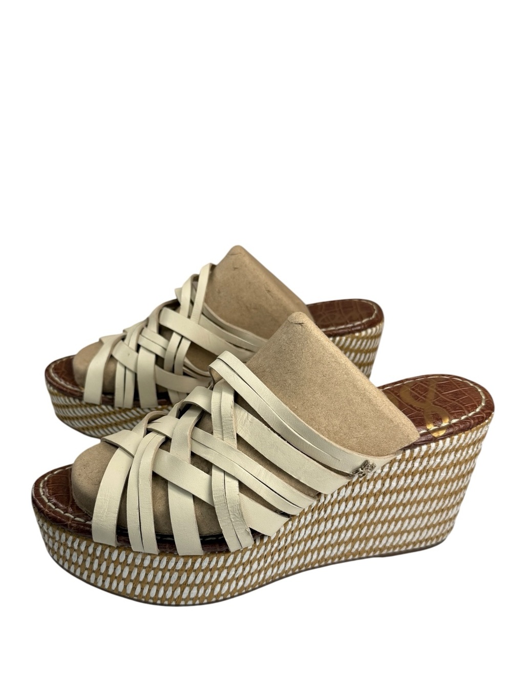 Sam Edelman Devon Ivory Leather Strappy Platform Wedge Sandals 9M - Picture 8 of 16